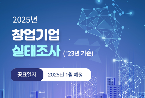 2025년 창업기업 실태조사 ('23년 기준)
공표일자 2026년 1월 예정